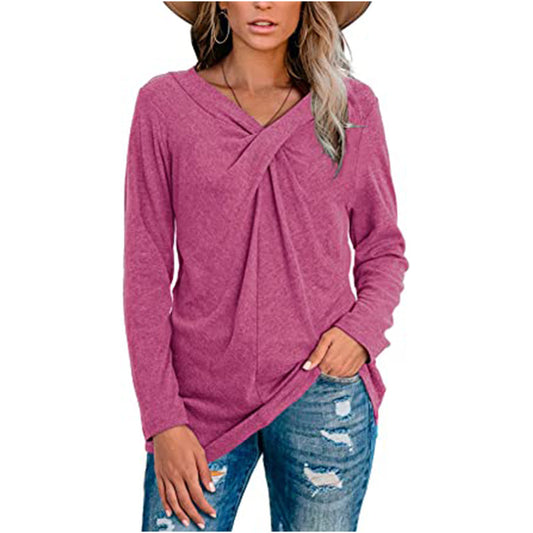 V-neck long-sleeved neckline casual t-shirt