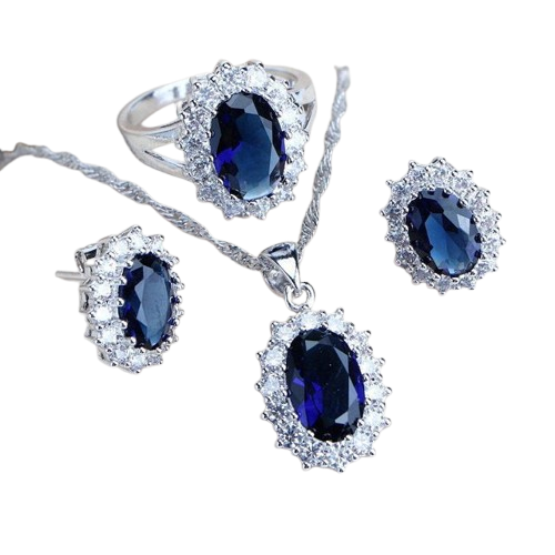 Silver 925 Women Bridal Jewelry Sets Blue Zirconia Costume