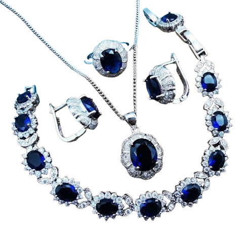 Silver 925 Women Bridal Jewelry Sets Blue Zirconia Costume