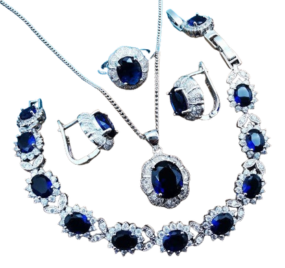 Silver 925 Women Bridal Jewelry Sets Blue Zirconia Costume