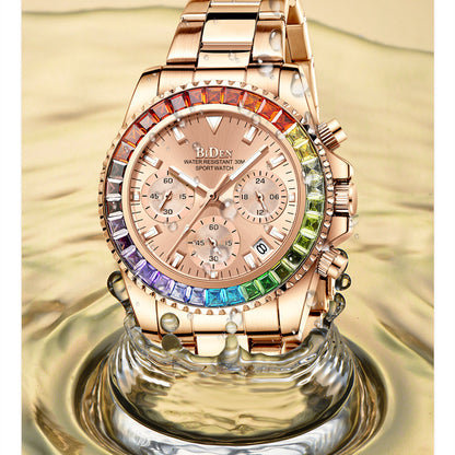 Fashion Steel Band Business Ladies Trend Colored Diamond Watch