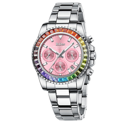 Fashion Steel Band Business Ladies Trend Colored Diamond Watch